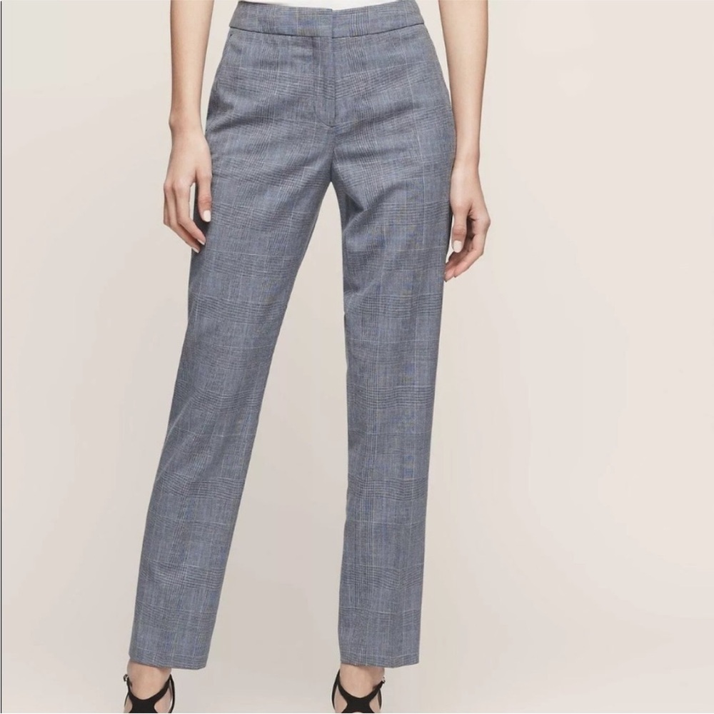 Reiss Chelton Plaid Trouser Blue Gray Size 6 Preppy Corporate Pleated Office